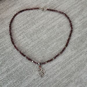Garnet Beaded Necklace with OM Sterling Silver Pendant